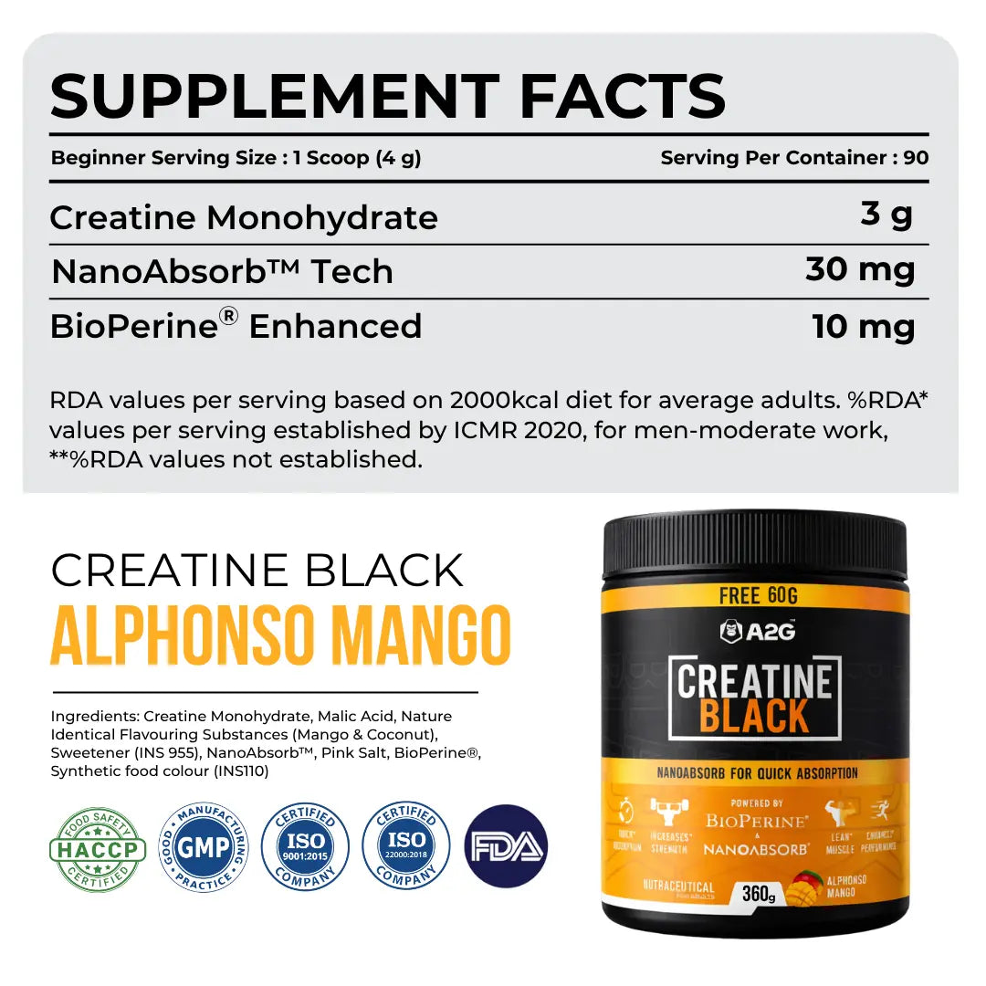 Creatine Black 360g | Alphonso mango - A2G Lifestyle