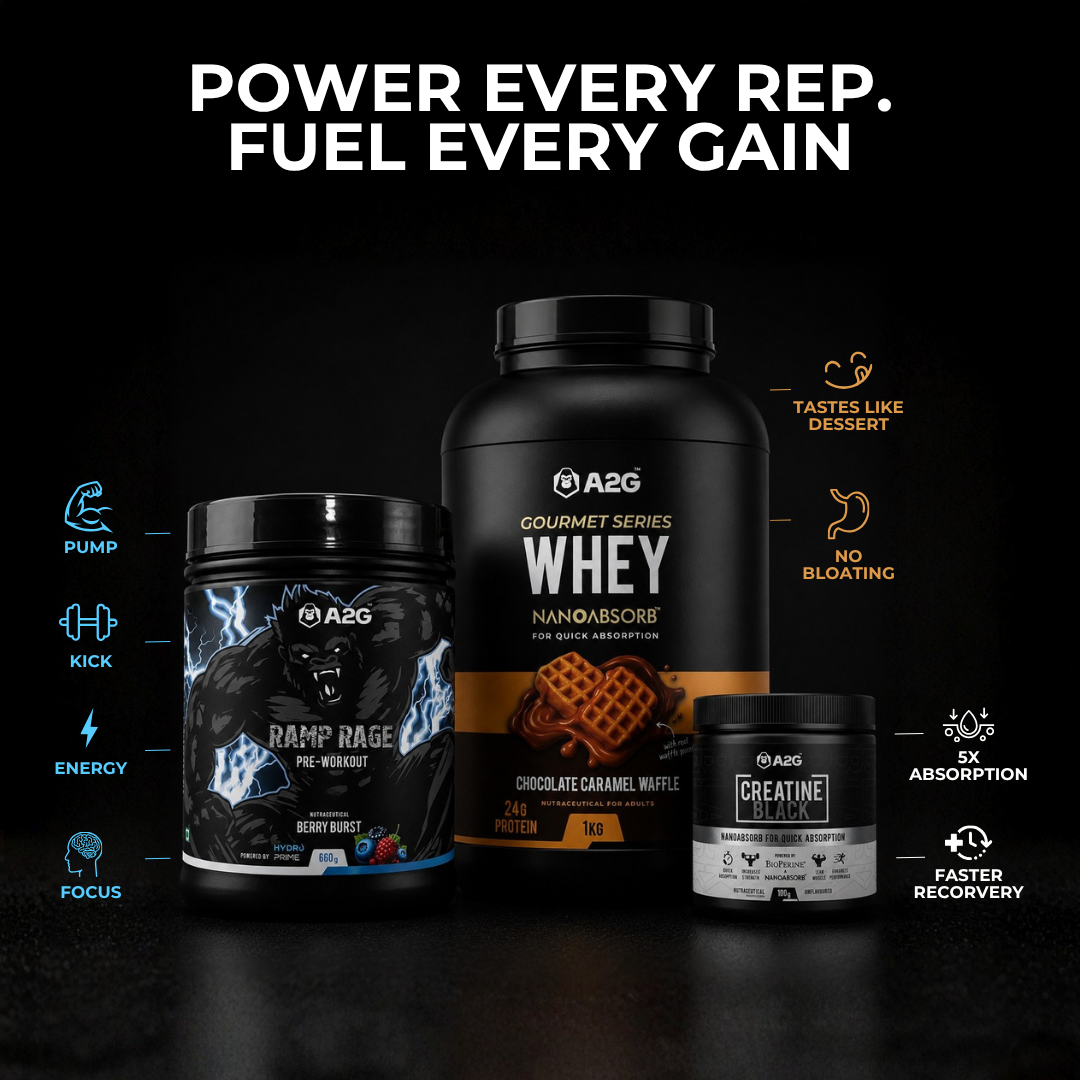 A2G full stack – Pre-workout, Whey Protein & Creatine