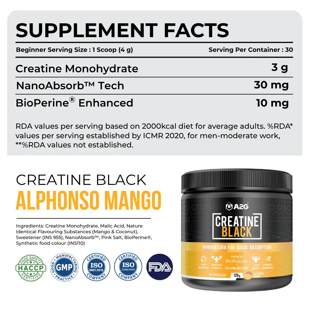 Creatine Black 120g | Alphonso Mango - A2G Lifestyle