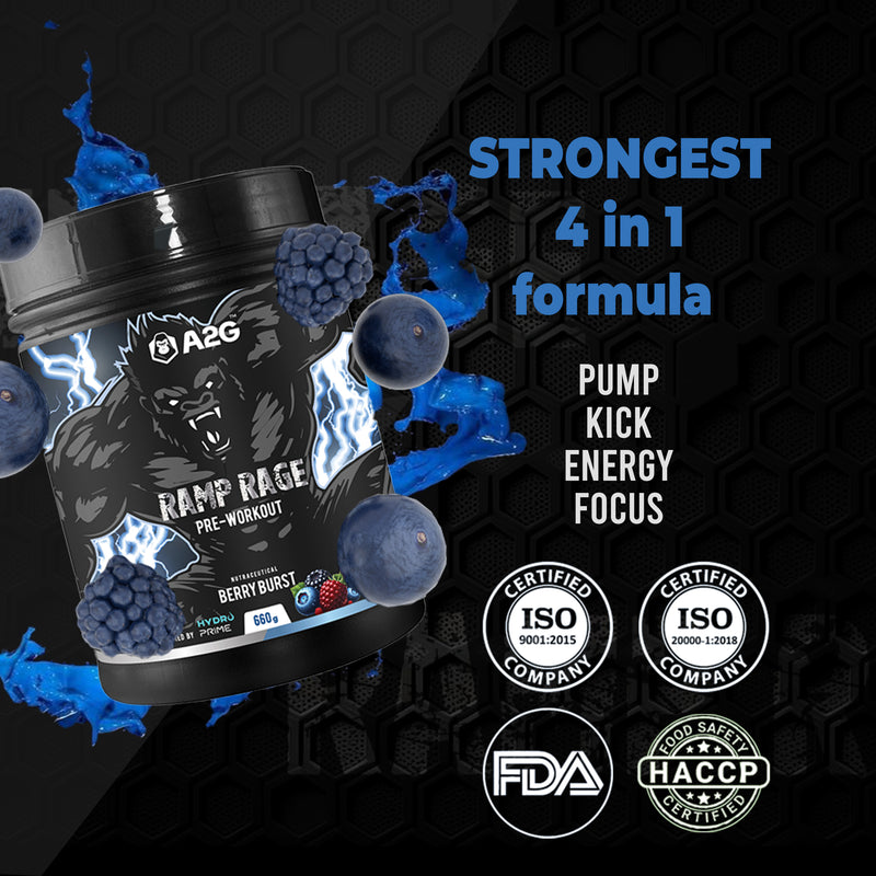 Ramp Rage Pre-Workout - India’s First 22g Scoop Formula - Berry Burst Flavor (30 Serving) - a2glifestyle