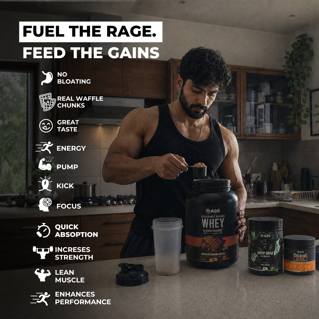 A2G full stack – Pre-workout, Whey Protein & Creatine