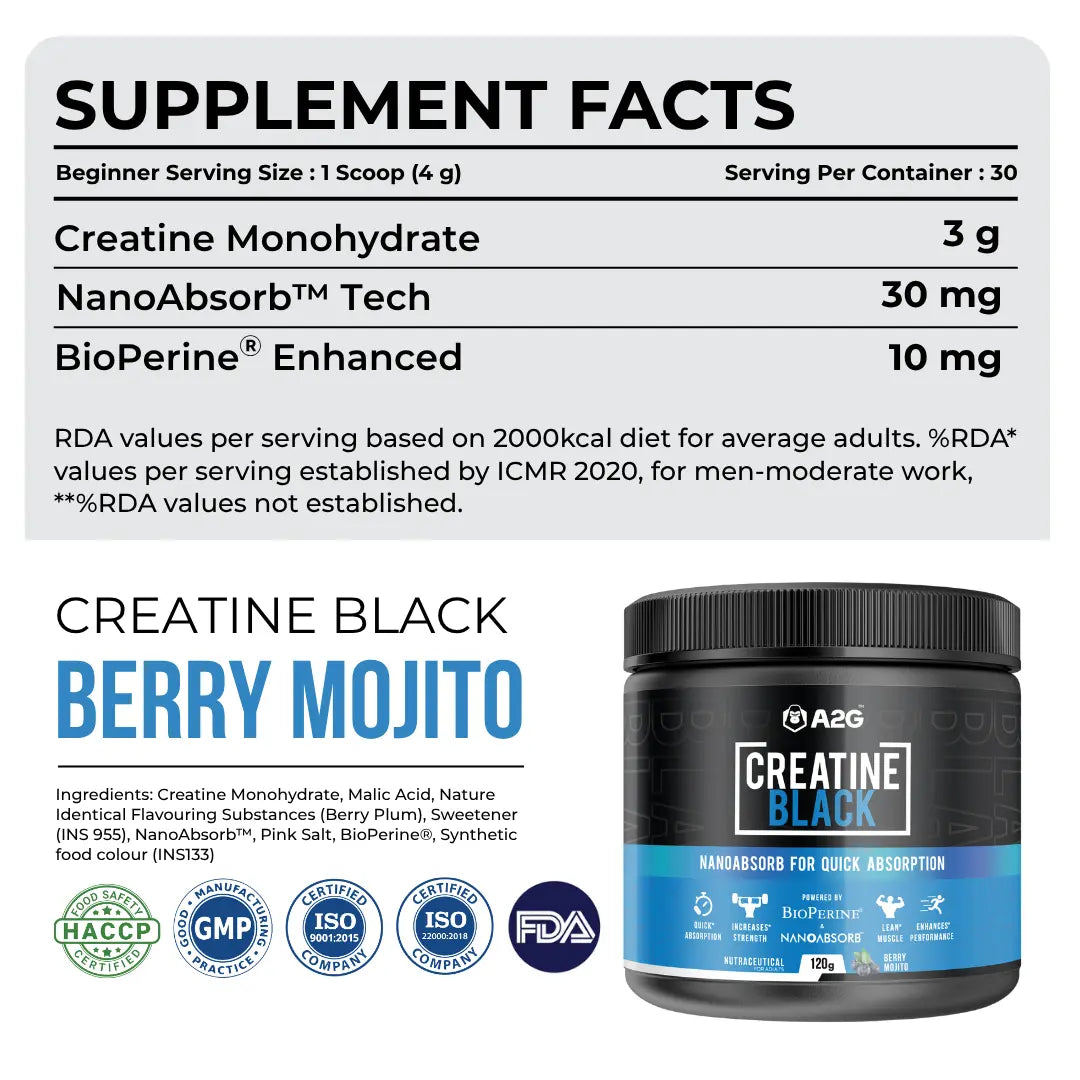 Creatine Black Combo | 240 grams (Flavoured) - A2G Lifestyle
