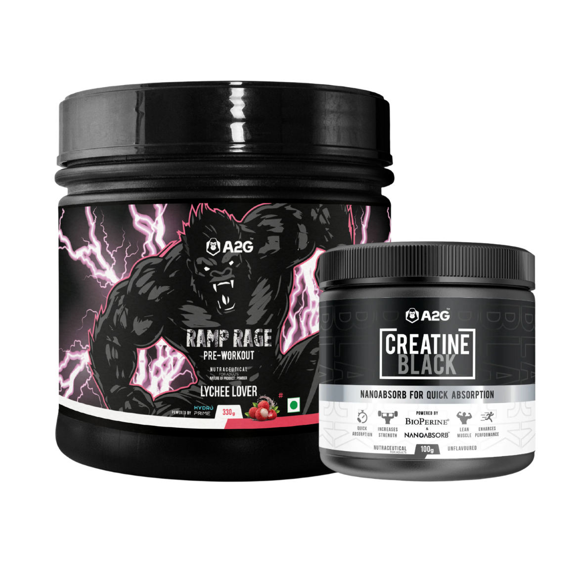 Ramp Rage Pre-Workout (330gm) & Creatine Black( 100gm ) Combo (LL, UF)